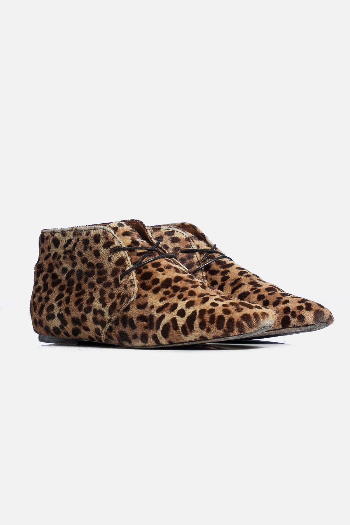 Ponyhair Leopard Print Lace-Up Boots
